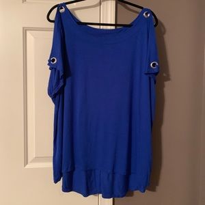 Blue cold shoulder with silver grommets